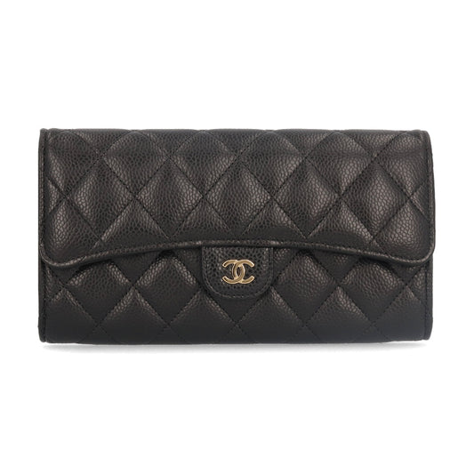 Chanel Flap Long Wallet Classic CC Mark Black