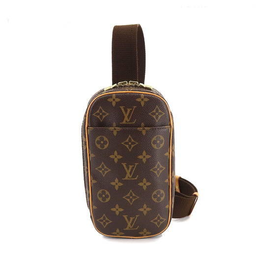 Louis Vuitton Monogram Pochette Gange Body Bag Brown Gold Metal Fittings