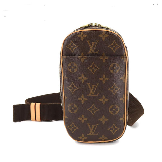 Louis Vuitton Monogram Pochette Gange Body Bag Brown Gold Metal Fittings