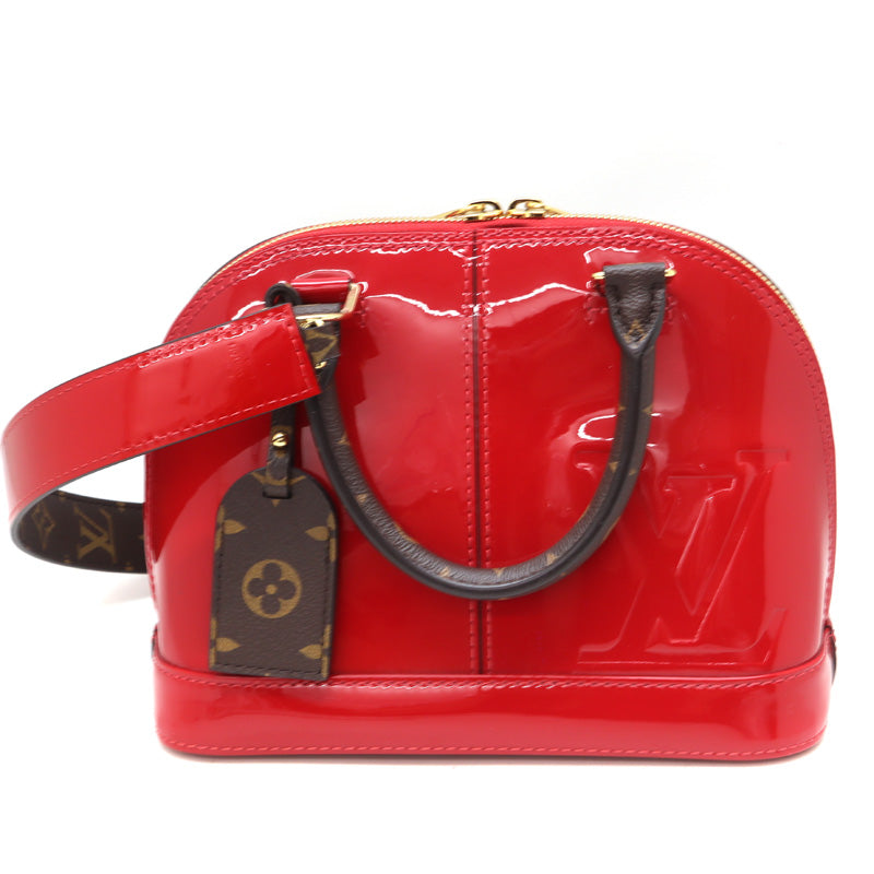 Louis Vuitton Alma BB Patent Calf Leather Monogram Red Brown