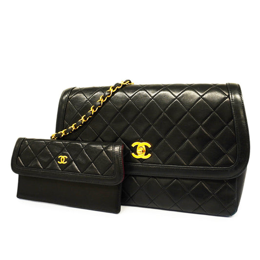 Chanel Shoulder Bag Matelasse Single Chain Lambskin Black