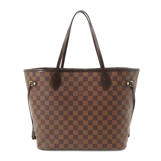 Louis Vuitton Damier Neverfull MM Tote Bag Ebene Brown Cerise Gold Metal Fittings