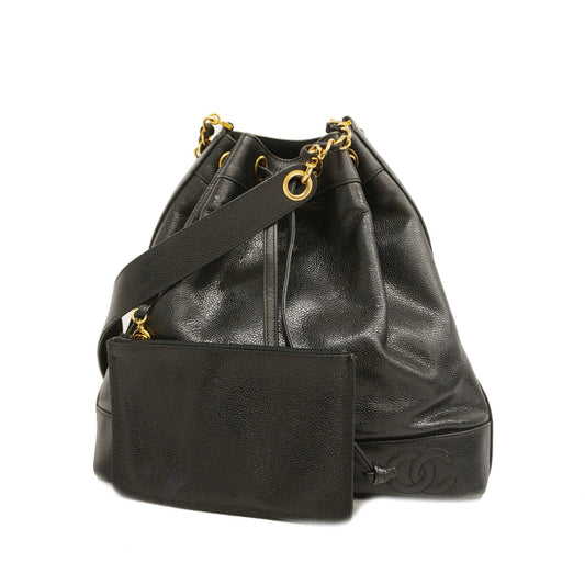 Chanel Shoulder Bag Triple Coco Chain Caviar Skin Black