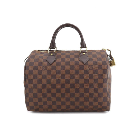 Louis Vuitton Damier Speedy 30 Hand Bag Ebene Brown Gold Hardware