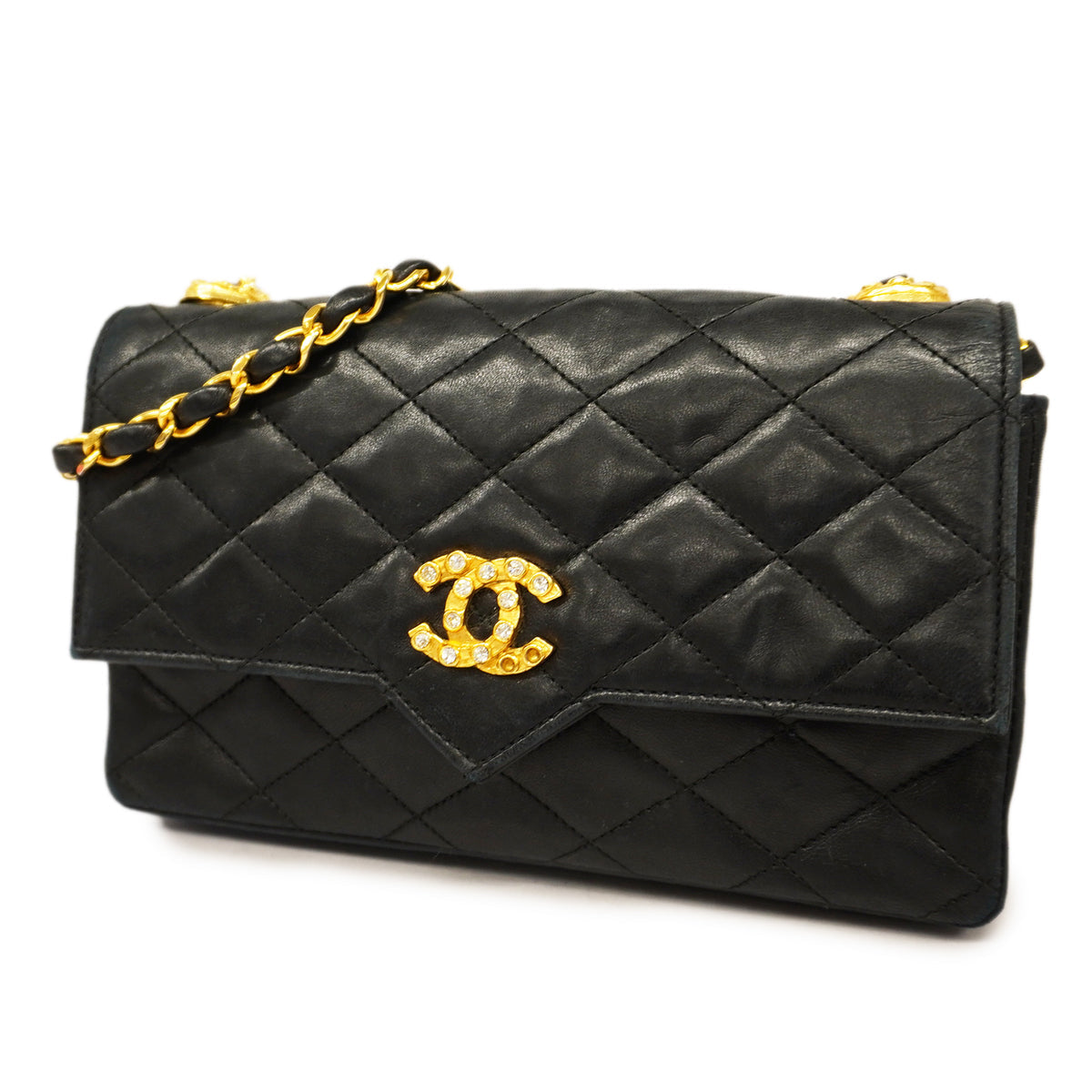 Chanel Shoulder Bag Matelasse Single Chain Lambskin Black