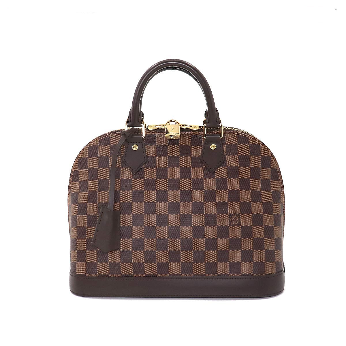 Louis Vuitton Damier Alma PM Hand Bag Ebene Brown Gold Metal Fittings