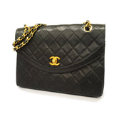 Chanel Shoulder Bag Matelasse W Chain Lambskin Black