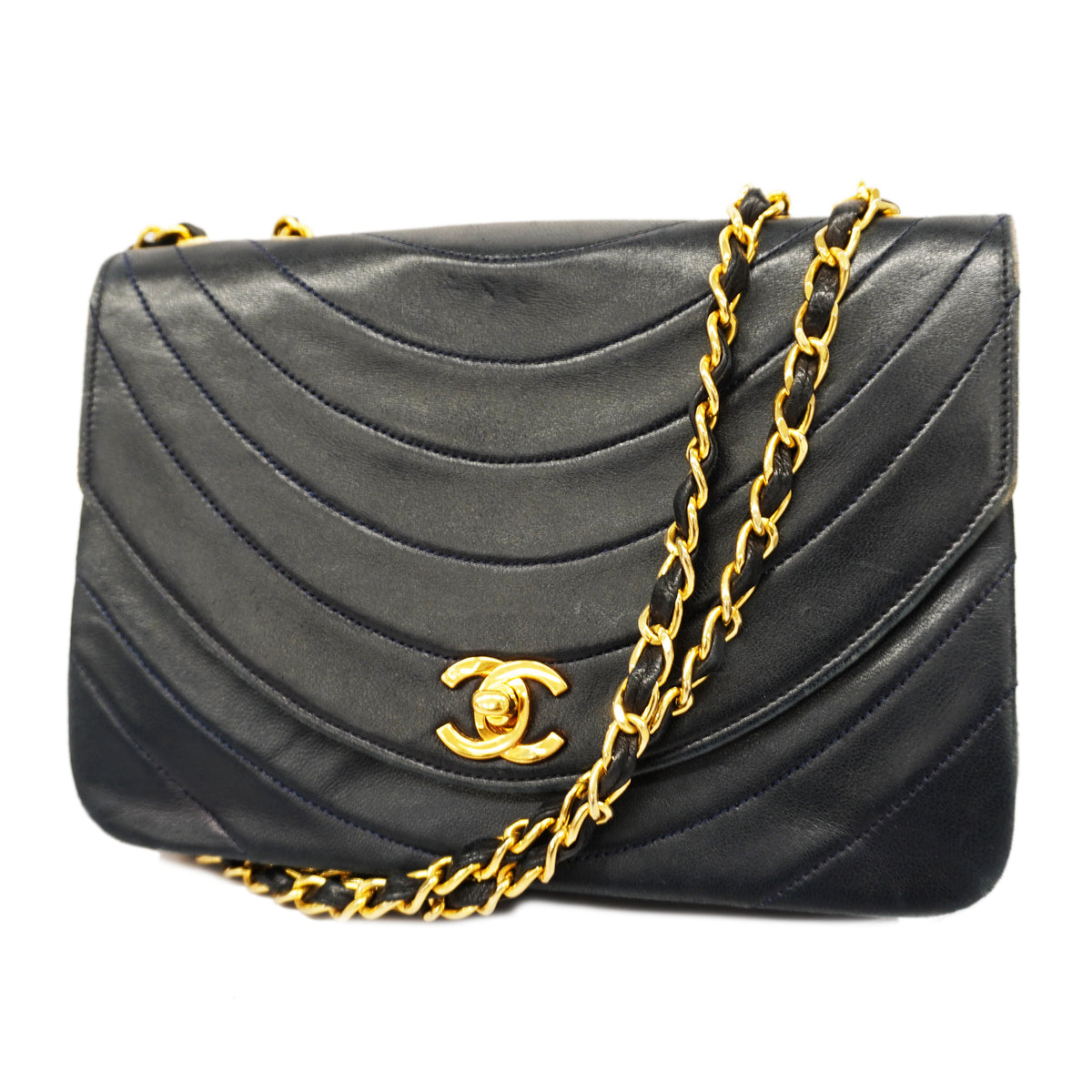 Chanel Shoulder Bag Chain Lambskin Navy