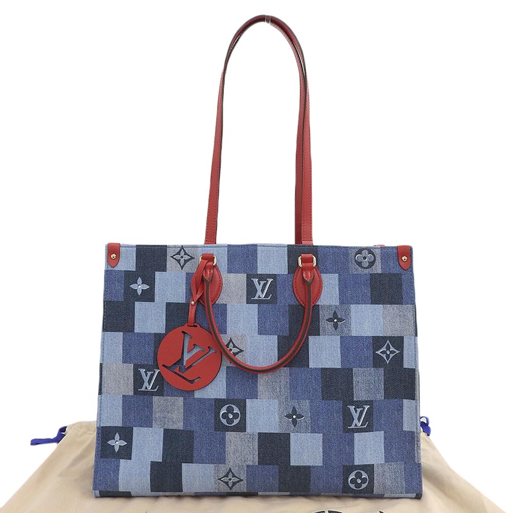 Louis Vuitton Monogram Denim On The Go GM 2 Way Bag Blue Red