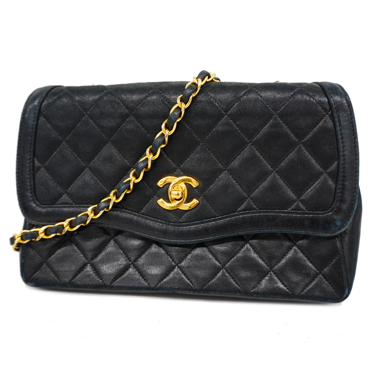 Chanel Shoulder Bag Matelasse Single Chain Lambskin Black Gold