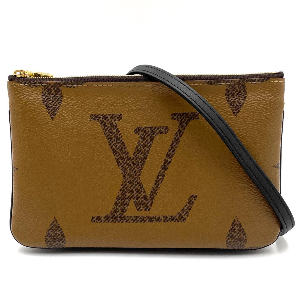 Louis Vuitton Pochette Double Zip Monogram Giant Shoulder Bag Clutch Brown