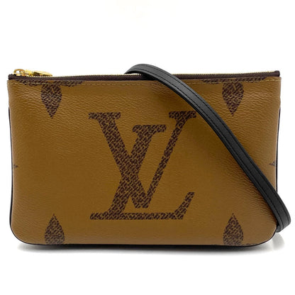 Louis Vuitton Pochette Double Zip Monogram Giant Shoulder Bag Clutch Brown