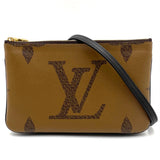 Louis Vuitton Pochette Double Zip Monogram Giant Shoulder Bag Clutch Brown