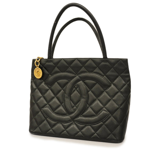 Chanel Tote Bag Reproduction Caviar Skin Black Gold