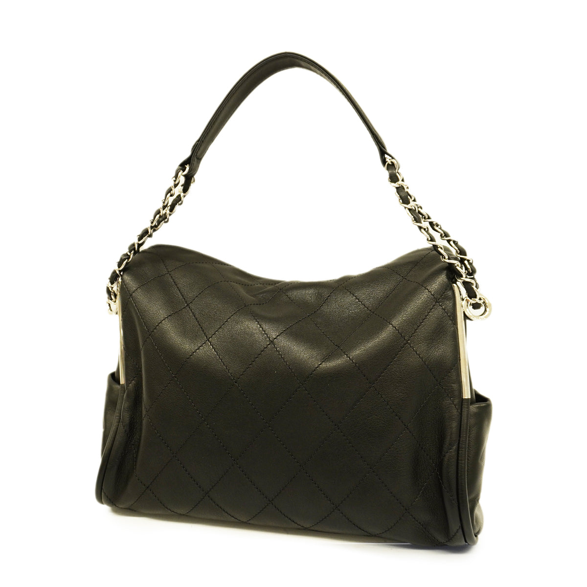 Chanel Shoulder Bag Matelasse Lambskin Black Silver