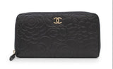 Chanel Camellia Long Wallet Black Round Fastener Lambskin Coco Mark
