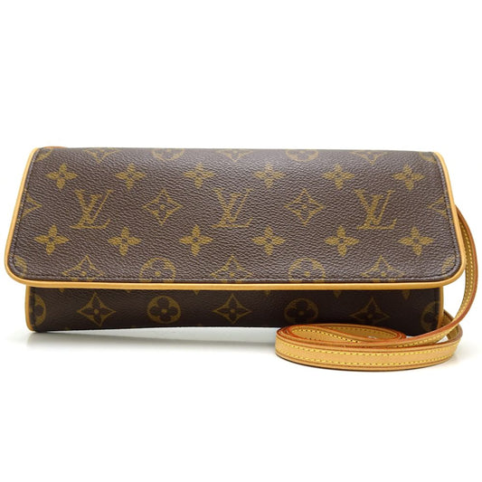 Louis Vuitton Monogram Pochette Twin GM Crossbody Shoulder Bag Brown