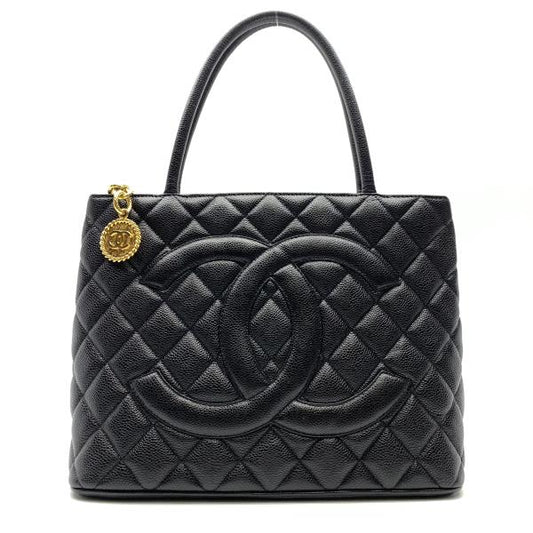Chanel Tote Caviar Skin Tote Black Gold Metal Fittings