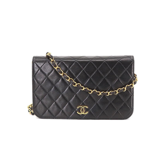 Chanel Matelasse Chain Shoulder Bag Leather Black Gold Hardware Push Lock