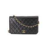 Chanel Matelasse Chain Shoulder Bag Leather Black Gold Hardware Push Lock