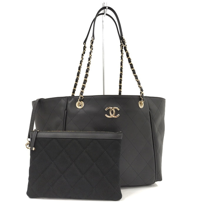 Chanel Chain Shoulder Bag Wild Stitch Leather Black