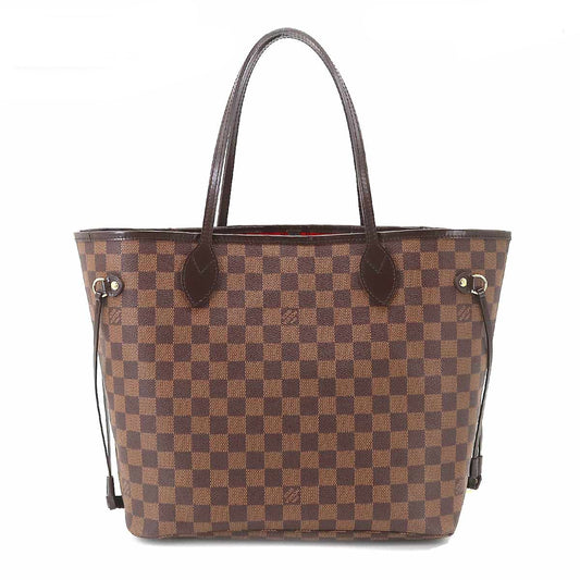 Louis Vuitton Damier Neverfull MM Tote Bag Ebene Brown Cerise Gold Metal Fittings
