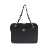 Chanel Chevron V-stitch Chain Hand Bag Jersey Black Gold Hardware