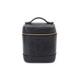 Chanel Vanity Hand Bag Caviar Skin Leather Black Cocomark Gold Hardware