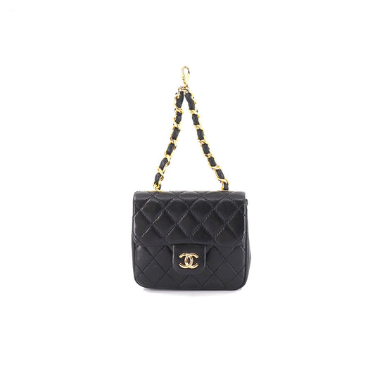 Chanel Mini Matelasse Chain Pouch Leather Black Gold Metal Fittings