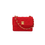Chanel Mini Matelasse Chain Shoulder Bag Satin Red Gold Hardware
