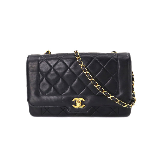 Chanel Matelasse Chain Shoulder Bag Leather Black Gold Metal Fittings