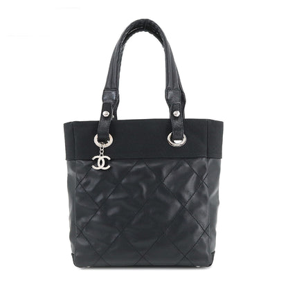 Chanel Paris Biarritz PM Tote Bag Pvc Nylon Leather Black