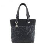 Chanel Paris Biarritz PM Tote Bag Pvc Nylon Leather Black