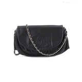 Chanel Half Moon Chain Wallet Folio Long Wallet Caviar Skin Black