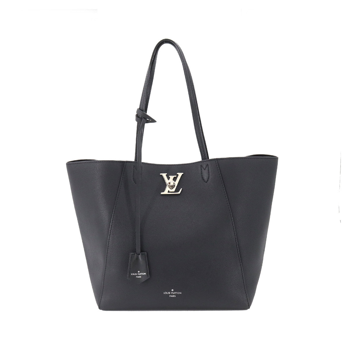 Louis Vuitton Lock Me Cabas Tote Bag Leather Noir Silver Hardware