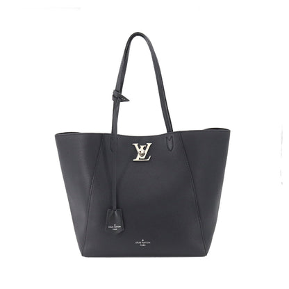 Louis Vuitton Lock Me Cabas Tote Bag Leather Noir Silver Hardware