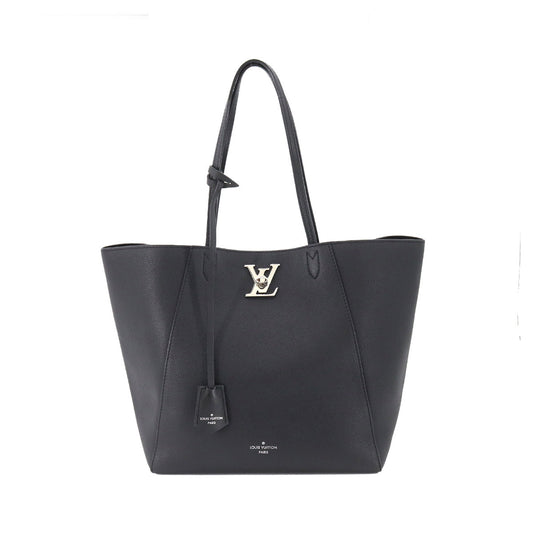 Louis Vuitton Lock Me Cabas Tote Bag Leather Noir Silver Hardware