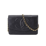Chanel Cocomark Chain Wallet Long Wallet Caviar Skin Black