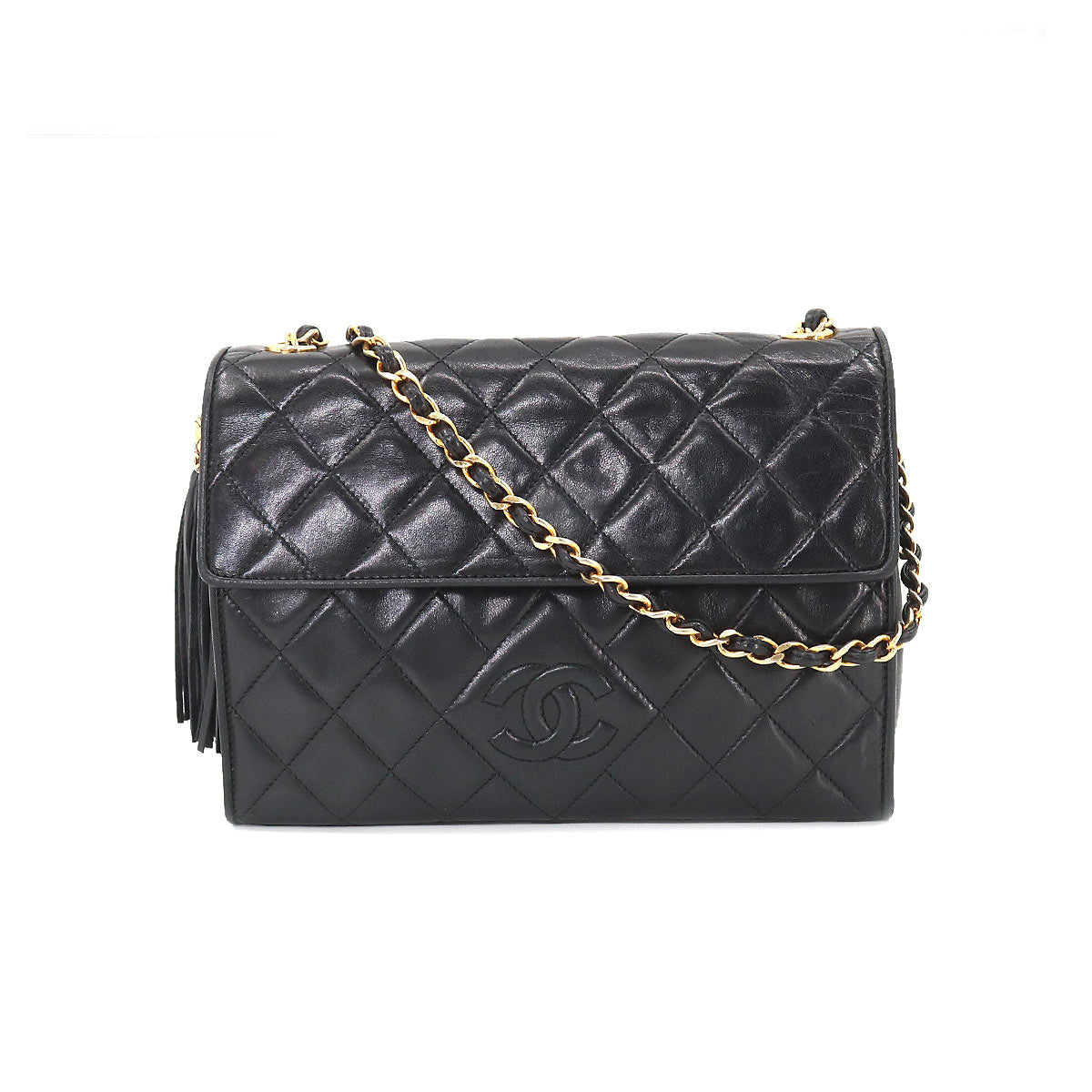 Chanel Matelasse Chain Shoulder Bag Leather Black Gold Metal Fittings