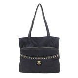 Chanel Quilted Tote Clutch Bag Nylon Leather Black Coco Mark Gold Hardware