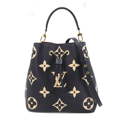 Louis Vuitton Bicolor Monogram Emplant NeoNoe MM Shoulder Bag Leather Black Beige