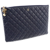 Chanel Matelasse Clutch Bag Lambskin Navy Gold Hardware