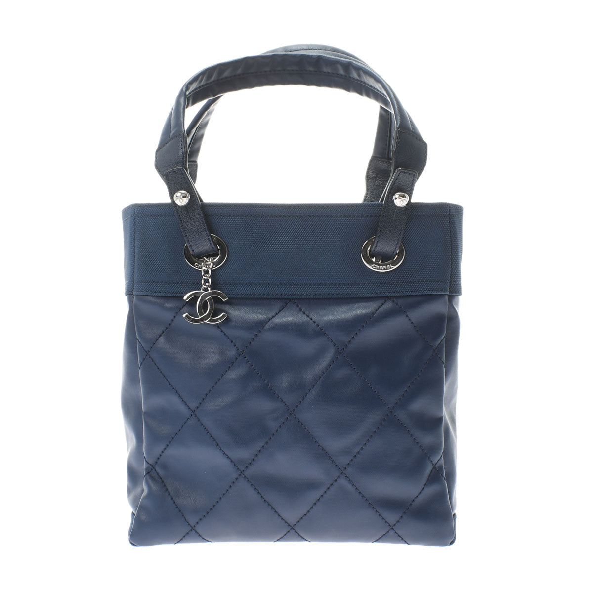 Chanel Paris Biarritz PM Blue/Silver Hardware Coated Canvas Tote Bag