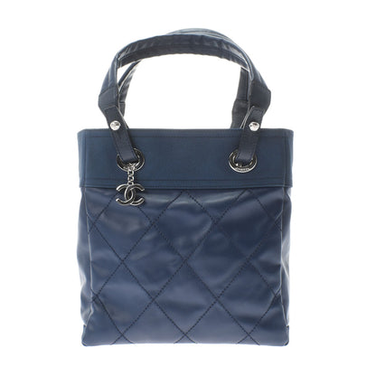 Chanel Paris Biarritz PM Blue/Silver Hardware Coated Canvas Tote Bag