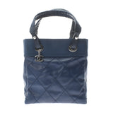 Chanel Paris Biarritz PM Blue/Silver Hardware Coated Canvas Tote Bag