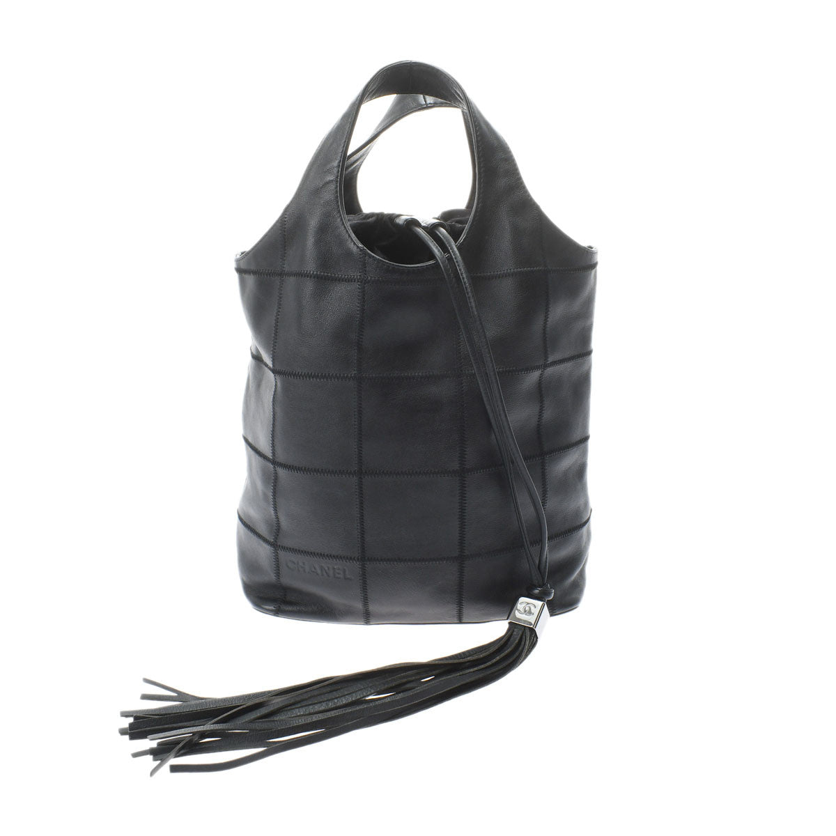 Chanel Chocolate Bar Fringe Black/Silver Hardware Calfskin Women's Handbag