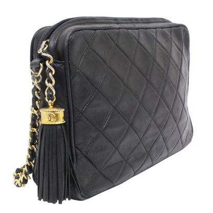 Chanel Matelasse Chain Shoulder Bag Lambskin Fringe Black