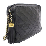 Chanel Matelasse Chain Shoulder Bag Lambskin Fringe Black