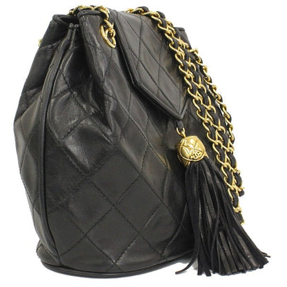 Chanel Chain Shoulder Bag Tassel Matelasse Lambskin Black