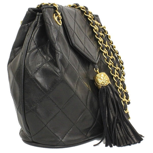 Chanel Chain Shoulder Bag Tassel Matelasse Lambskin Black